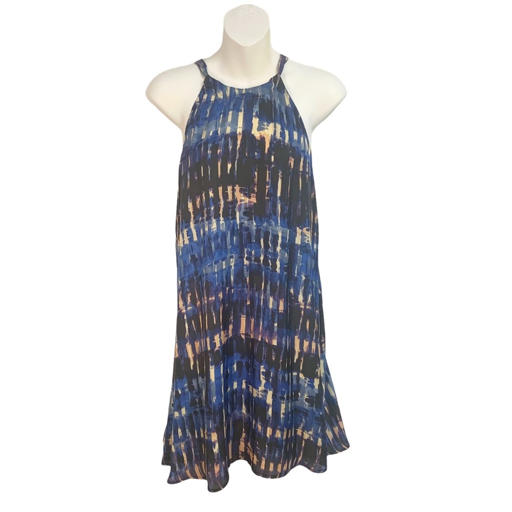 BB Dakota Halter Top Dress, blue black cream, flowy, summer, lightweight size XS